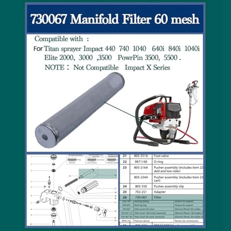 AC88 730-067 60 Mesh Fluid Manifold Filter 730067 Paint Sprayer Filter for Titan Paint Sprayer 4-Pack