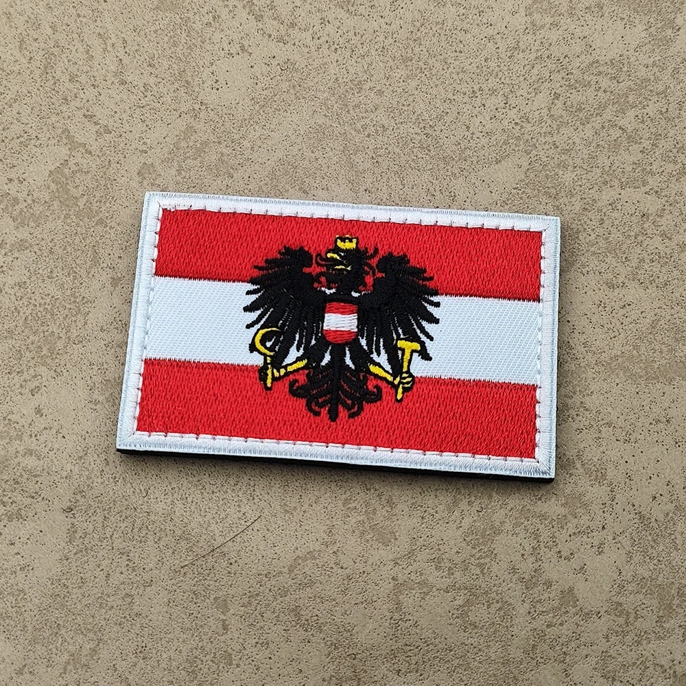 Austria Flag Military Tactical Patch Embroidered Applique with Hook & Loop Backing for DIY Sewing And Magic Patch Use