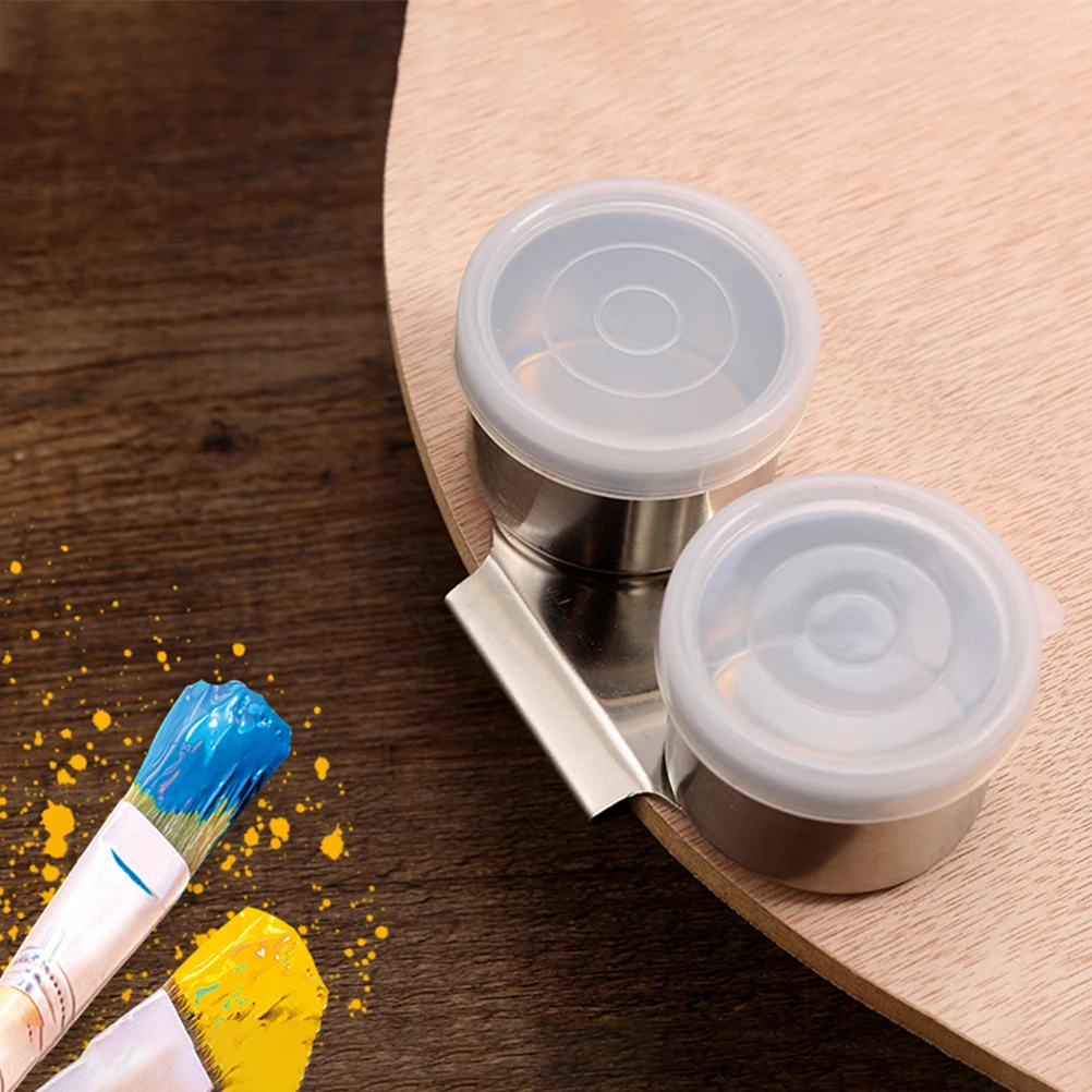

2pcs Stainless Oil Pot with Lid for Painting Brush Washing Painting Brush Washing Pot Mixing Pigment Container Art Supplies