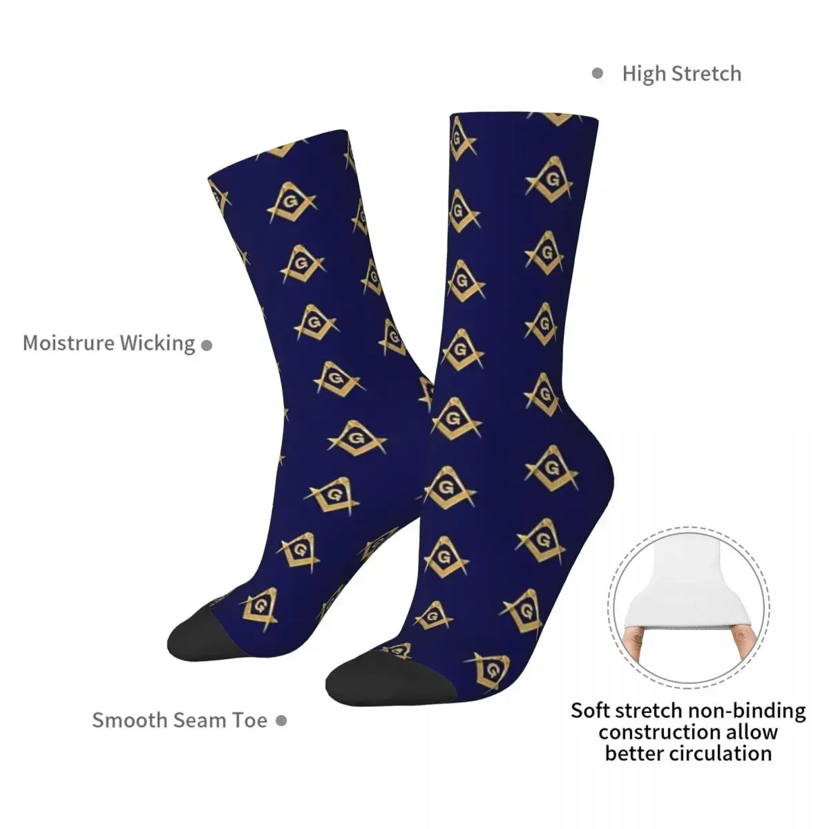 Calcetines masónicos con patrón de Freemason para hombre y mujer, Medias de color azul y dorado, absorbentes, largas, Unisex, para todas las estaciones, regalo de cumpleaños