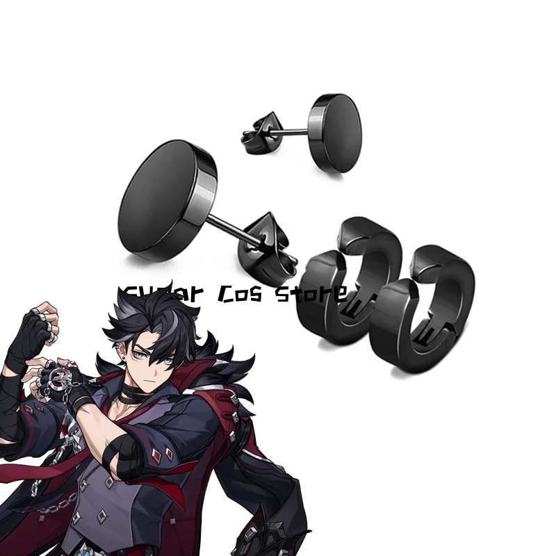 

Genshin Impact Wriothesley Game серьги для косплея черные круглые Клипсы из титановой стали для мужчин и женщин