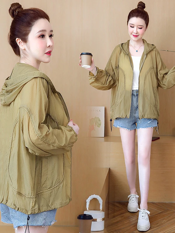 

Женская летняя новинка 2026: легкая свободная верхняя одежда с длинными рукавами и капюшоном, большие размеры, дышащая, с защитой от солнца