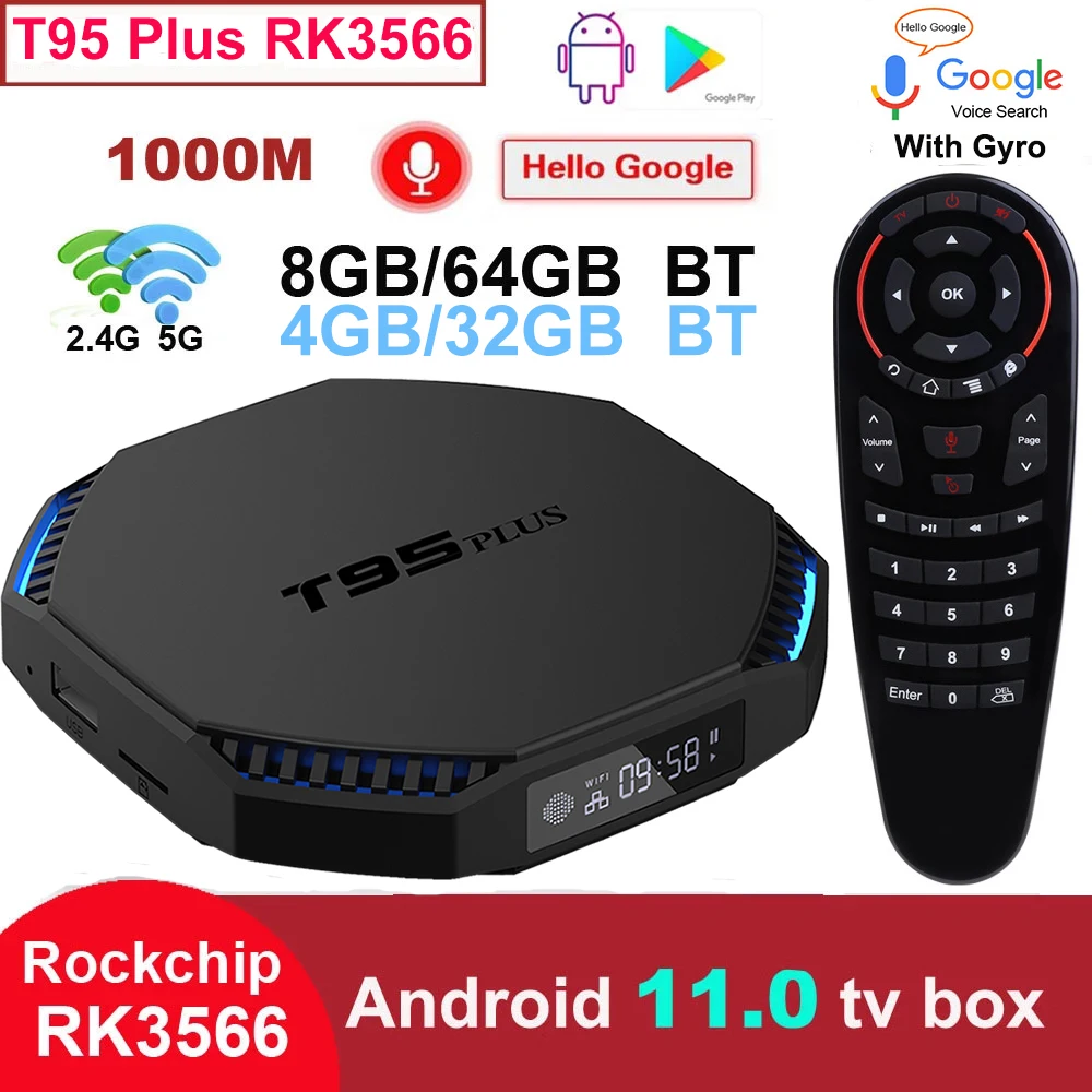 

TV Box Android 11 T95 Plus 8GB RAM 64GB ROM Rockchip RK3566 Support 8K USB3.0 5G Wifi 1000M LAN 4GB 32GB Media Player T95Plus