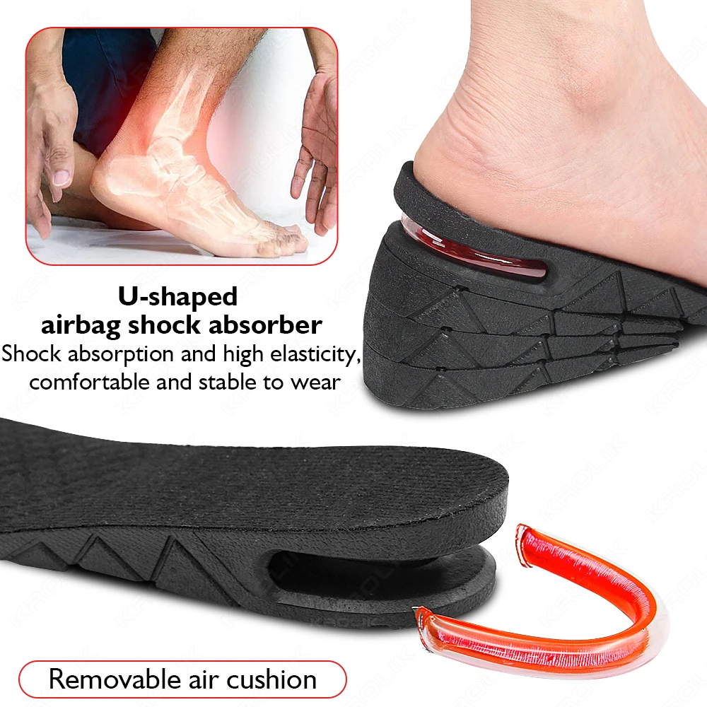 3-9cm Height Increase Insoles Cushions Height Lift Adjustable Heel Inserts Taller Cut Shoes Shockarch Support Absorbant Foot Pad