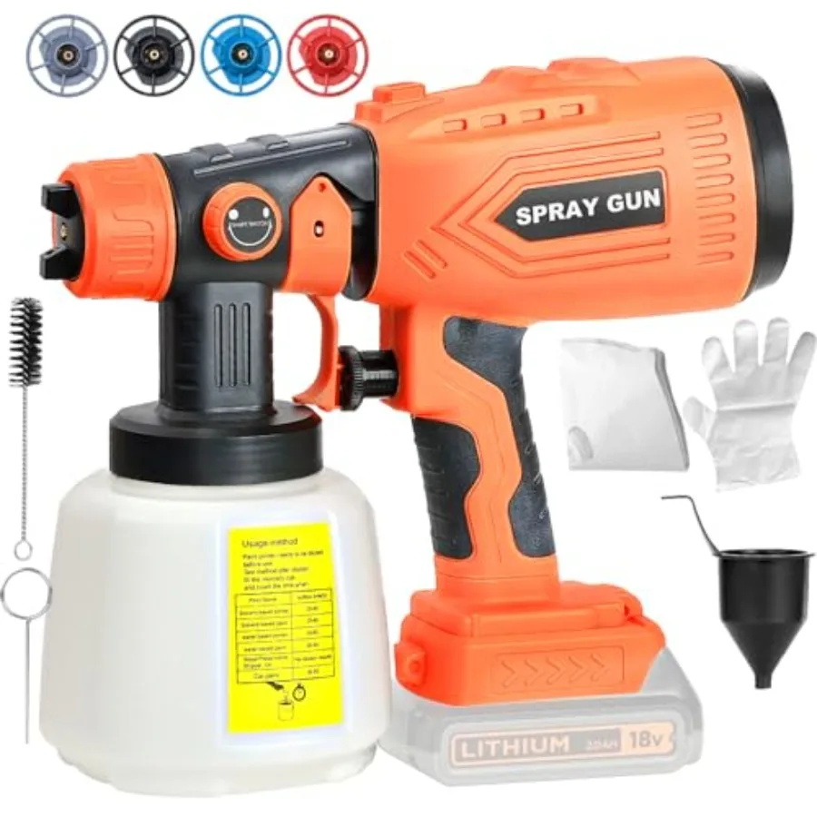 

Беспроводной краскопульт для аккумулятора Black&Decker 20V, ручной распылитель краски с 3 режимами распыления и 4 насадками, идеально подходит для DIY проектов.