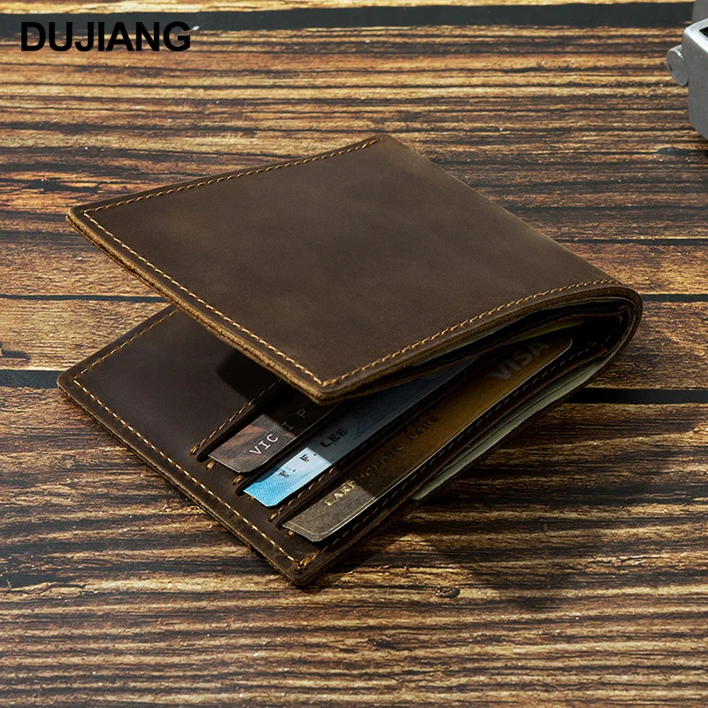 クレイジーホースレザー メンズショートウォレット、本革、多機能、軽量ビジネスウォレット