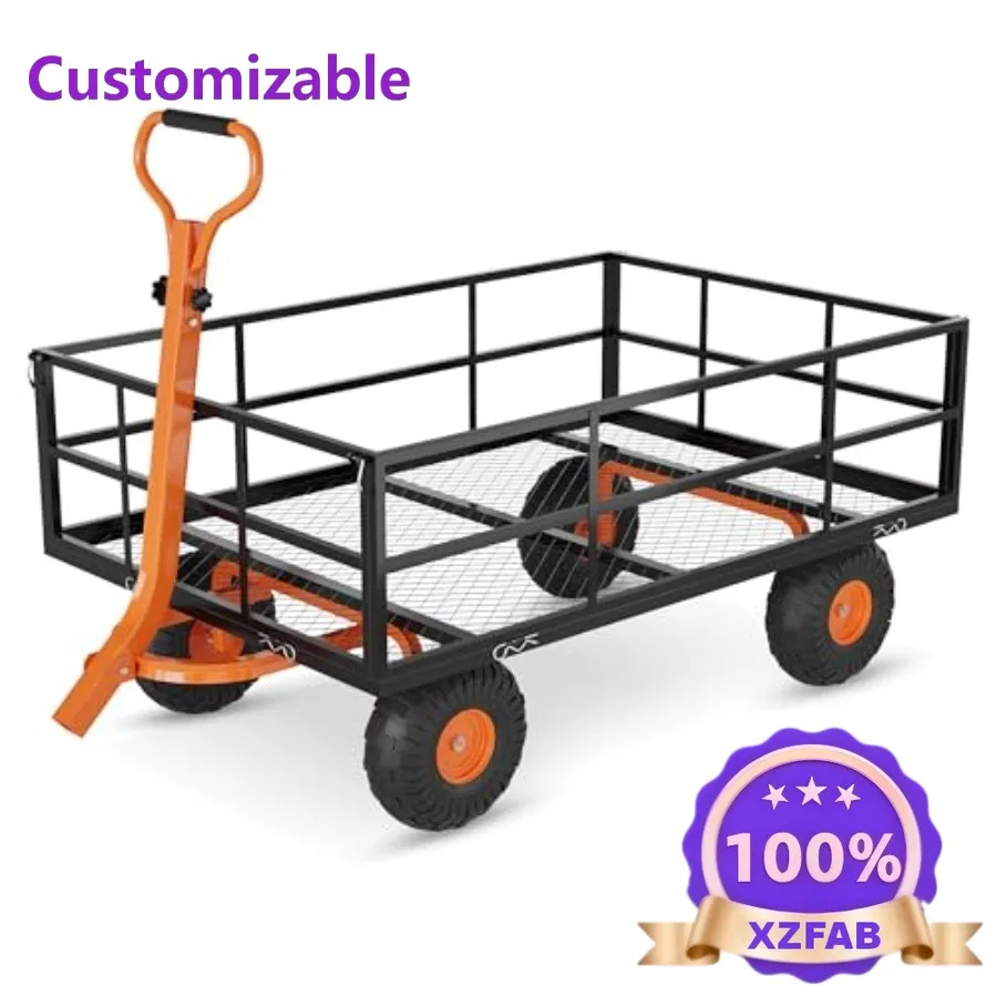 Factory Direct 2026 Top RatedHeavy Duty Steel Garden Cart with 1200lbs Capacity Mesh Design Removable Sides 13in Tires Outdoor U