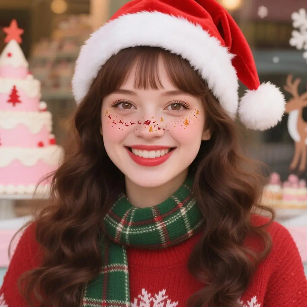 6 peças/set de adesivos de tatuagem de natal bonitos atividades de férias maquiagem doce para meninas adesivos de tatuagem temporária na face