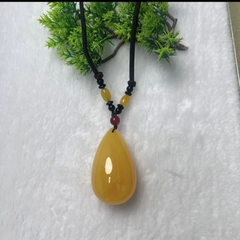 Factory Direct Natural Amber Chicken Fat Yellow Plain Pendant Necklace, Genuine Honey Amber Jewelry For Women Men