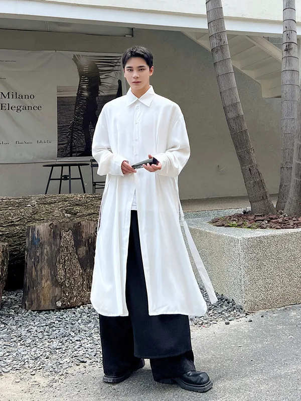 

k Sle Casual Long Sve irt Mid-Length Faionable Split Design Loose Fit Youthful Trend Autumn Wear for Men