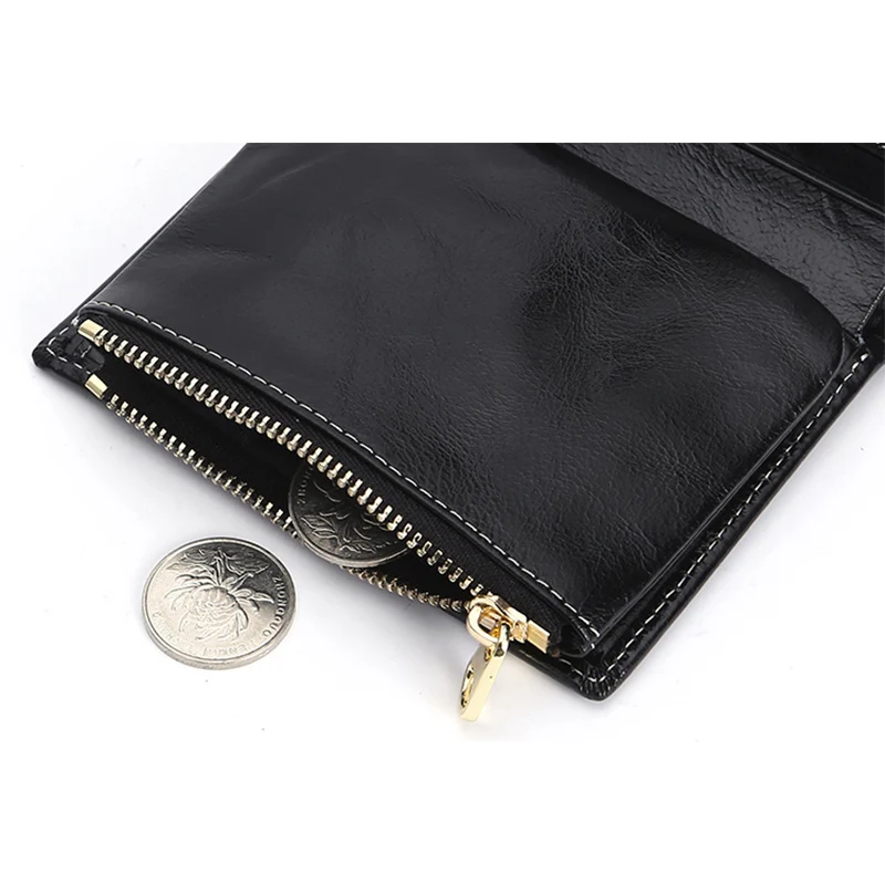 Leather Wallet Women's Vintage Zero Wallet Short Multi functional Headcoat Cowhide Oil Wax Leather Multi slot Wallet Fashion