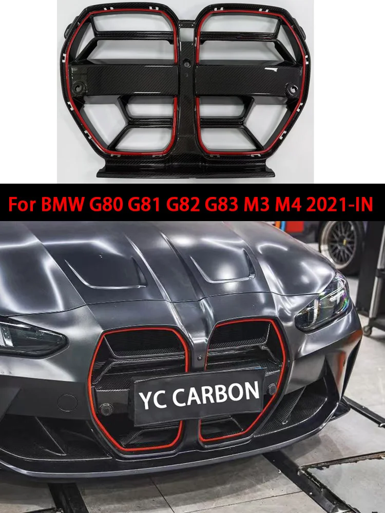 CSL Style There is a red stripe Dry Carbon Fiber Autoclave Front Bumper Front Grille New for BMW G80 M3 G82 M4 2021+