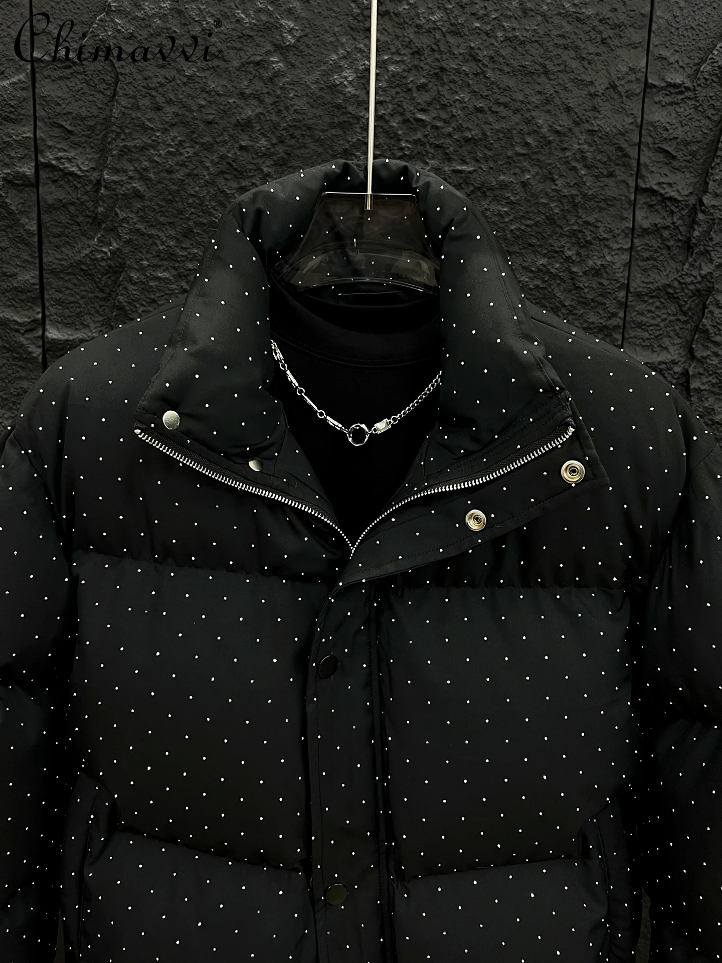 High-end strass estrelado jaqueta de algodão masculino 2025 inverno moda engrossado quente puffer jaqueta manga longa streetwear casaco de algodão