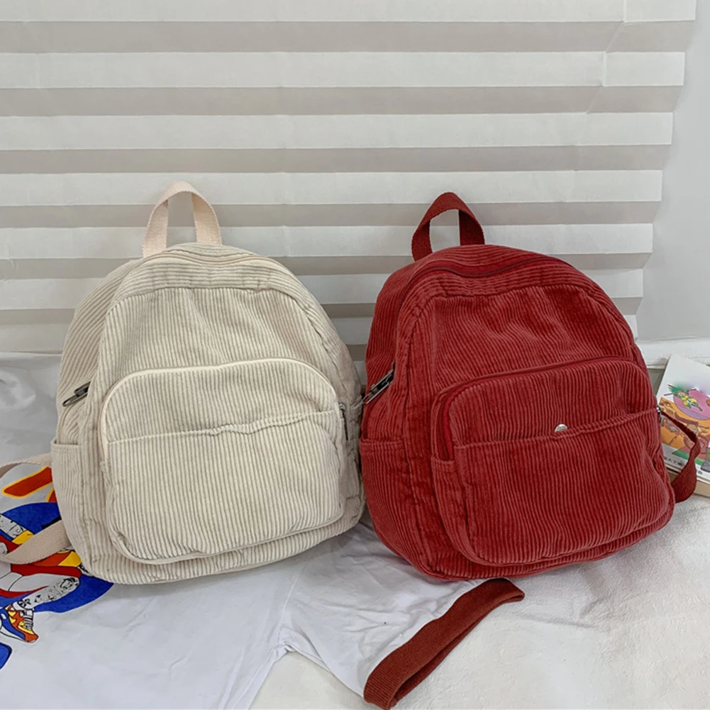 Corduroy Mini Backpack Solid Color Shoulder Bags Vintage Versatile Cross-body Bags Multi Functional Casual Students Knapsack