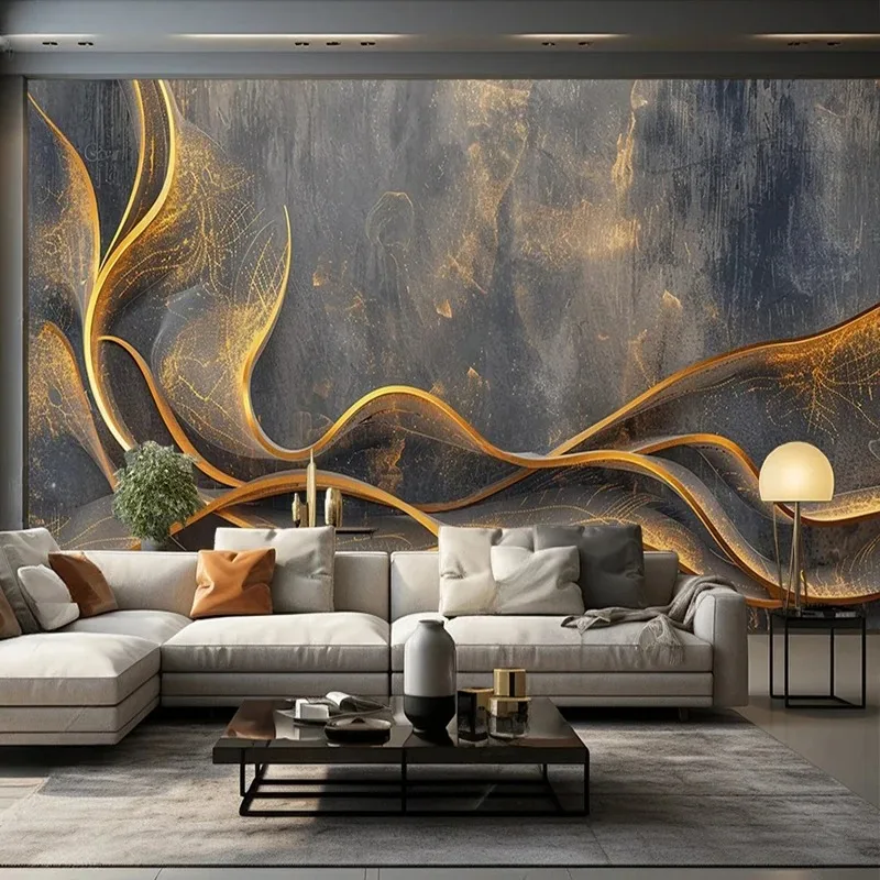 Custom Mural Wallpaper Creative Abstract Streamline Silky Gold Lines Poster Living Room Bedroom TV Background Home Decor Fresco