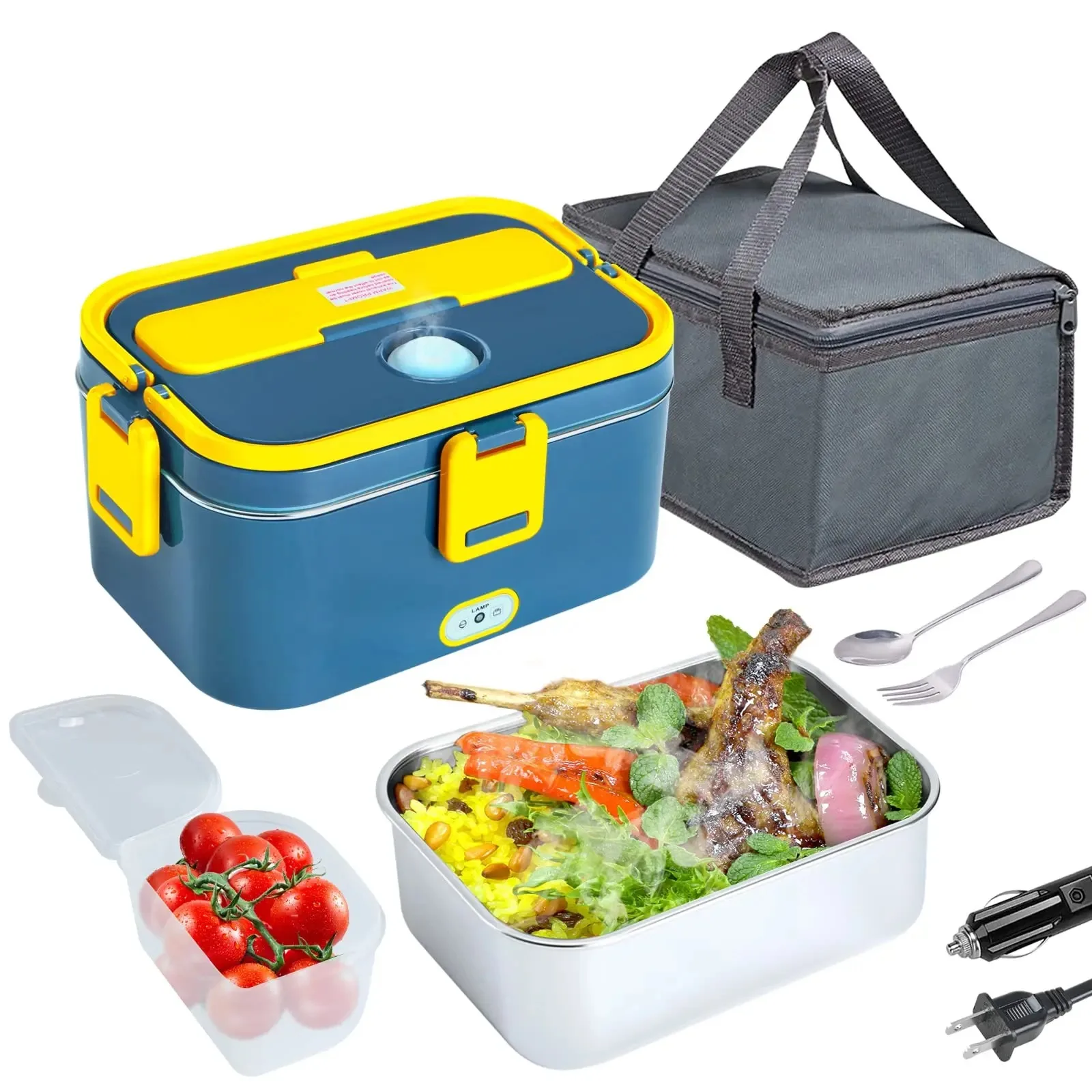 Portable 1.8-Litre Stainless Steel Electric Heating Lunch Box 12V 24V Car School Picnic Portable Food Warmer Container Heater