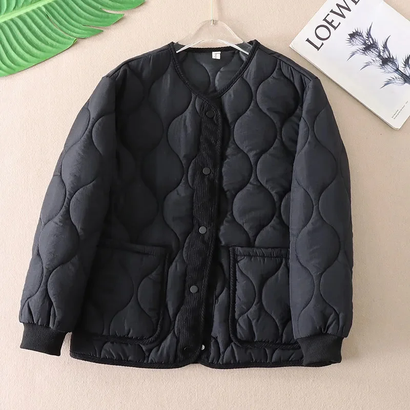 Corduroy Rhombic Cotton-Padded Jackets Women Autumn Winter New Warm Cotton Padded Coat Short Outwear Warm Parkas Overcoat Female