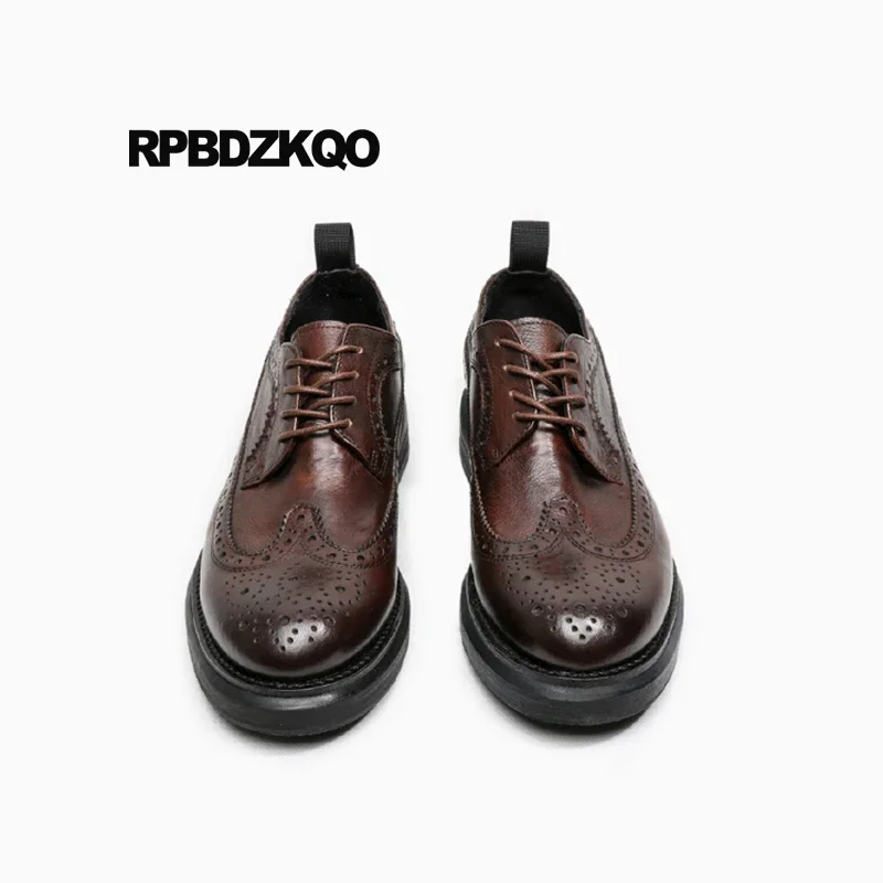 46 Lace Up Brown Brogue Men Dress Italian Leather Shoes Business Designer Handmade Big Size Wingtip 11 Luxury Prom High Quality