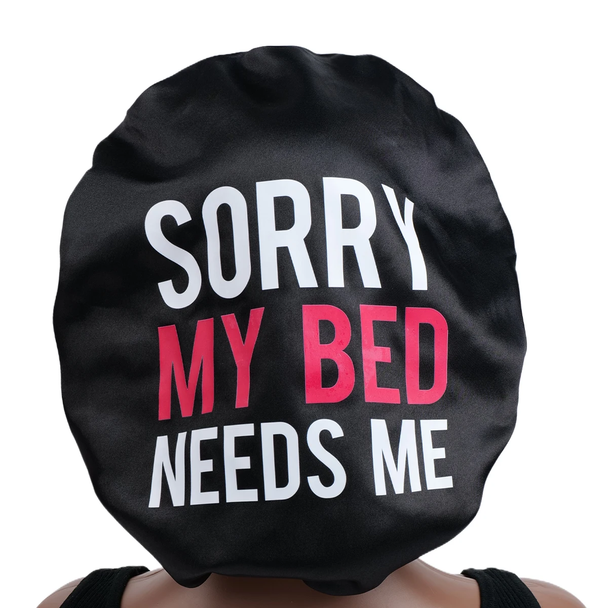 Women's Satin Sleep Bonnet with Funny Words Print, Elastic Wide Brim Soft Bonnet for Sleeping and Daily Use