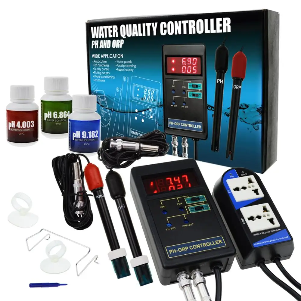 2 in 1 Digital pH and ORP Controller with Separate Relays Calibration Solution Replaceable Electrode BNC Type Probe