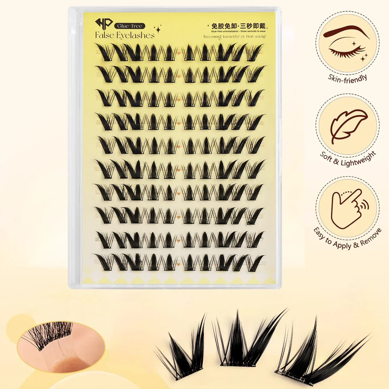 Neun-Schwänzige Hasen-Wimpern Selbstklebend Niedliche Manga-Style Flauschige Segmentierte Wimpern Ohne Kleber Wiederverwendbar Natürliches Volumen – Detail 5