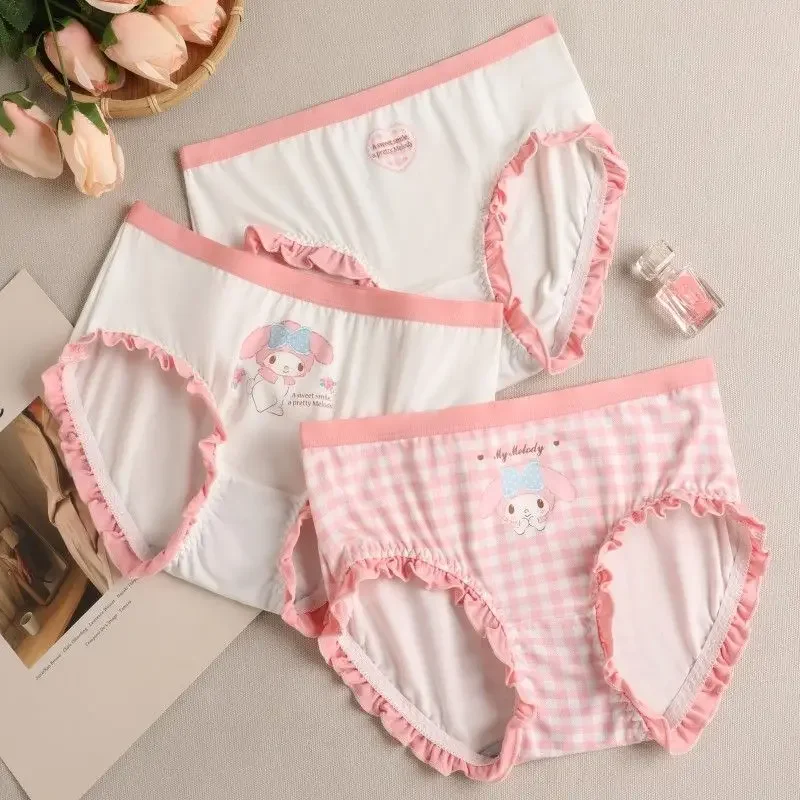 Sanrio Melody Underwear for Women Pure Cotton Student Girls Cute Cartoon Mid-waist New Cotton Ladies Briefs Underwear Shorts