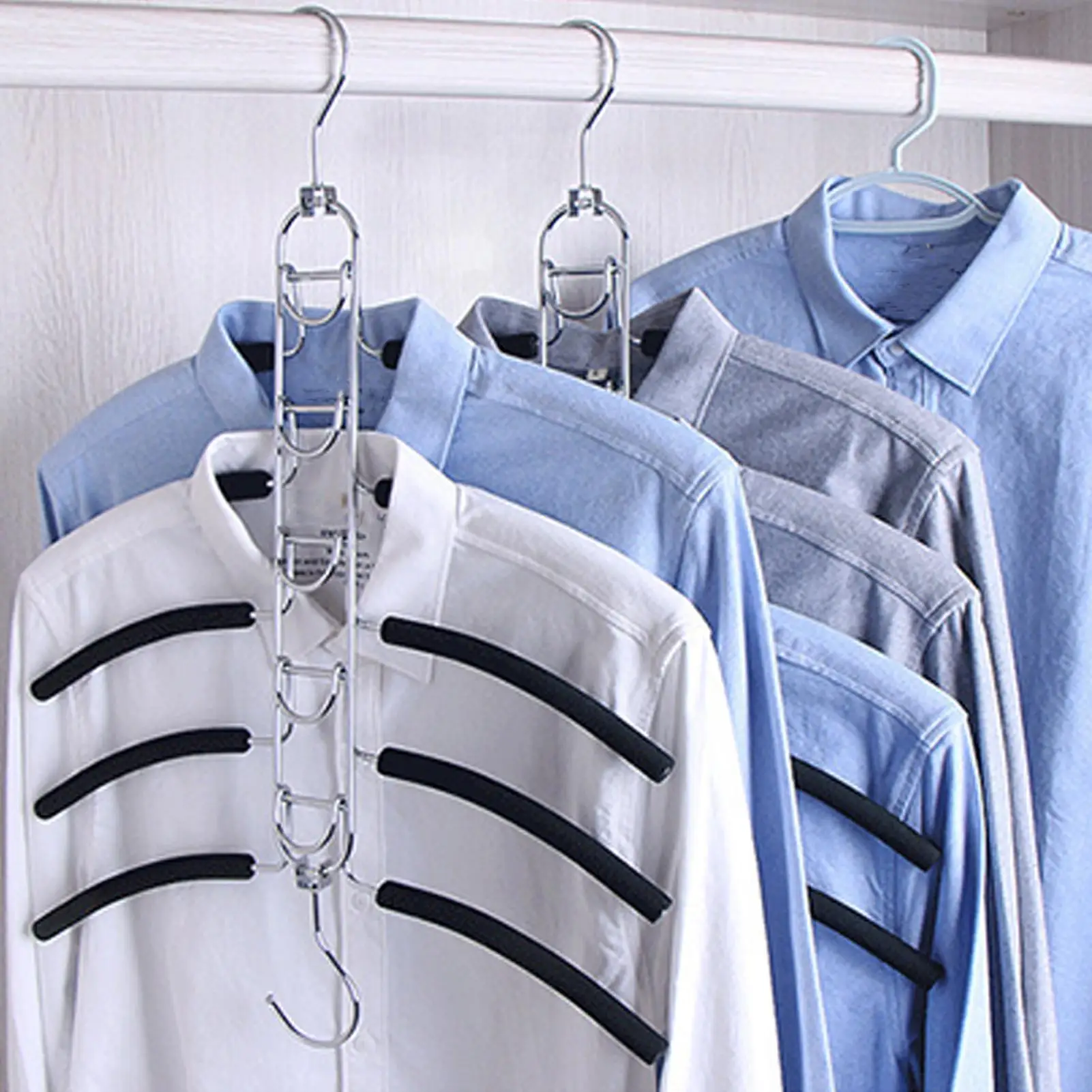 Multi Layer Folding Clothes Hanger Space Saving 5 in 1 Closet Organizer Hanger for Wardrobe Storage Dorm Room Organization