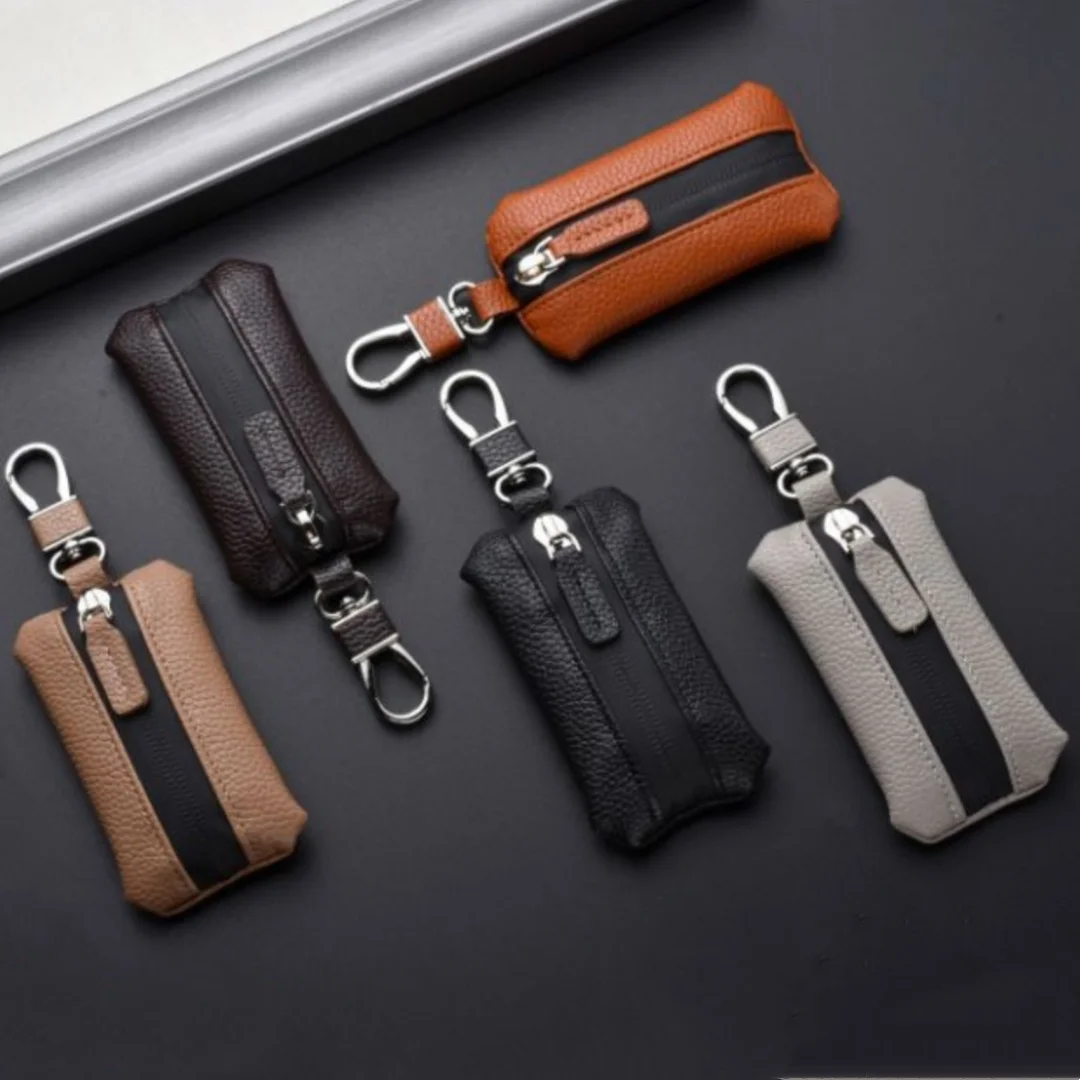 Unisex PU หนังสําหรับกระเป๋าสตางค์กุญแจรถกระเป๋าผู้ถือกุญแจกระเป๋า Key Organizer ขนาดใหญ่ความจุซิปกระเป๋า