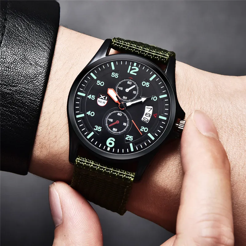 Montre Homme XINEW Brand Watches For Men Simple Nylon Band Calendar Quartz Vintage Watch Black Erkek Barato Saat Reloj Hombre