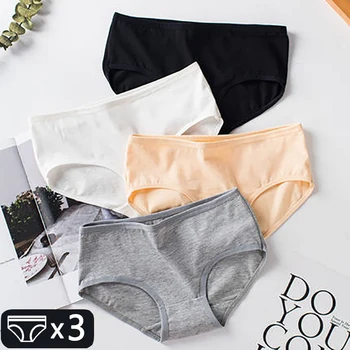3Pcs Women's Cotton Panties Plus Size Underwear Breathable Sexy Lingerie Female Panty Girls Solid Briefs Skin-Friendly Underpant