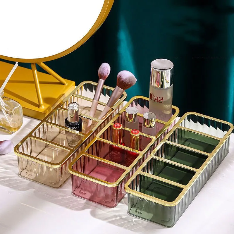 New Acrylic Makeup Storage Box Cosmetic Organizer Box Lipstick Perfume 5 Grid Layered Container Desktop Clutter