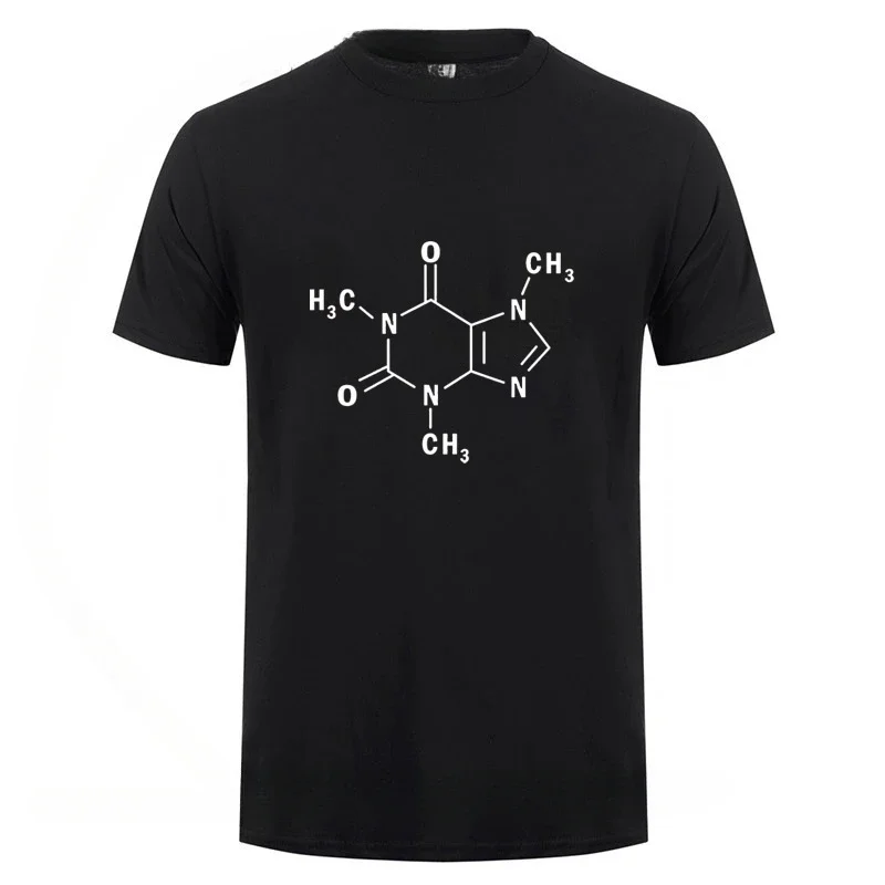 T-shirt manches courtes homme, estival et harajuku, en coton, avec la caféine, formule moléculaire, science, chimie