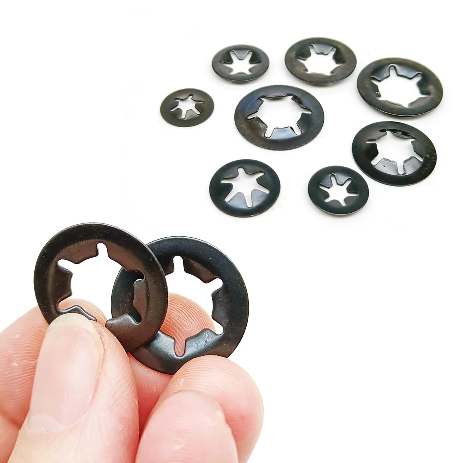 350pcs/box M2.5-M10 External Circlip Self-Locking Retaining Clip Push On Shaft Bearing Snap Ring Washer Kit Set Black 65mn Steel