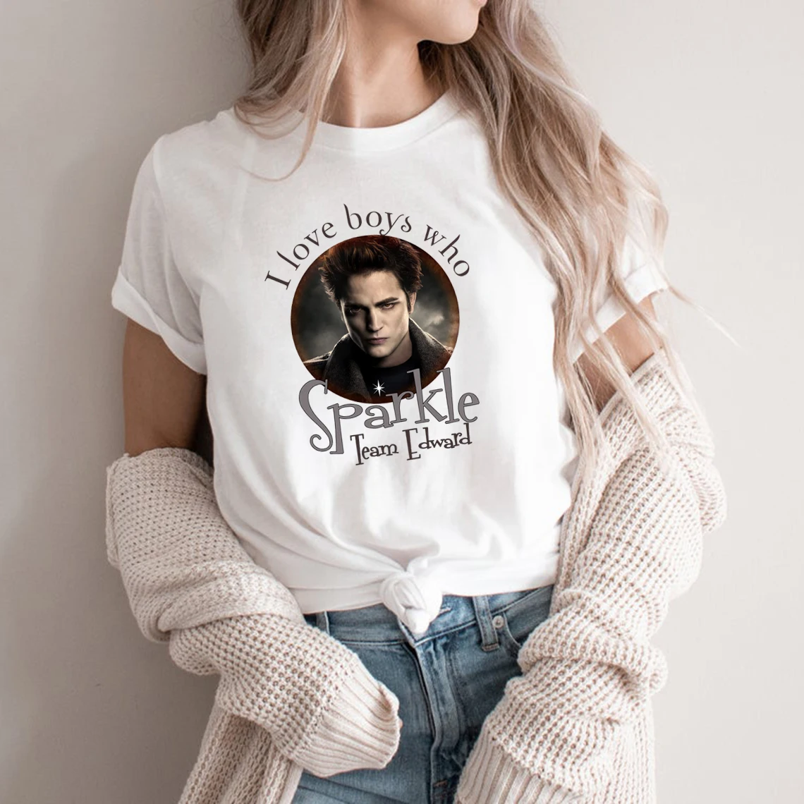 I Love Boys Who Sparkle Team Edward Shirt Edward Cullen Twilight Saga T Shirt Vintage Movie T-shirt Tops Men Women Graphic Tee