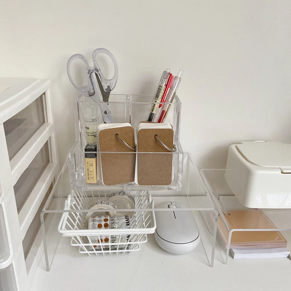 

1Pcs Acrylic Pen Holder Desktop Organizer Multi-Functional Compartment Storage Box Office Stationery Storage Box Transparent