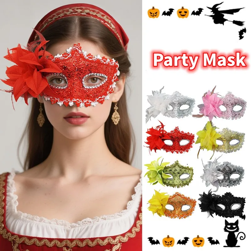 

Fashion Side Flower Masquerade Mask Sexy Lace Half Face Mardi Gras Mask Feather Christmas Costume Party Makeup Ball
