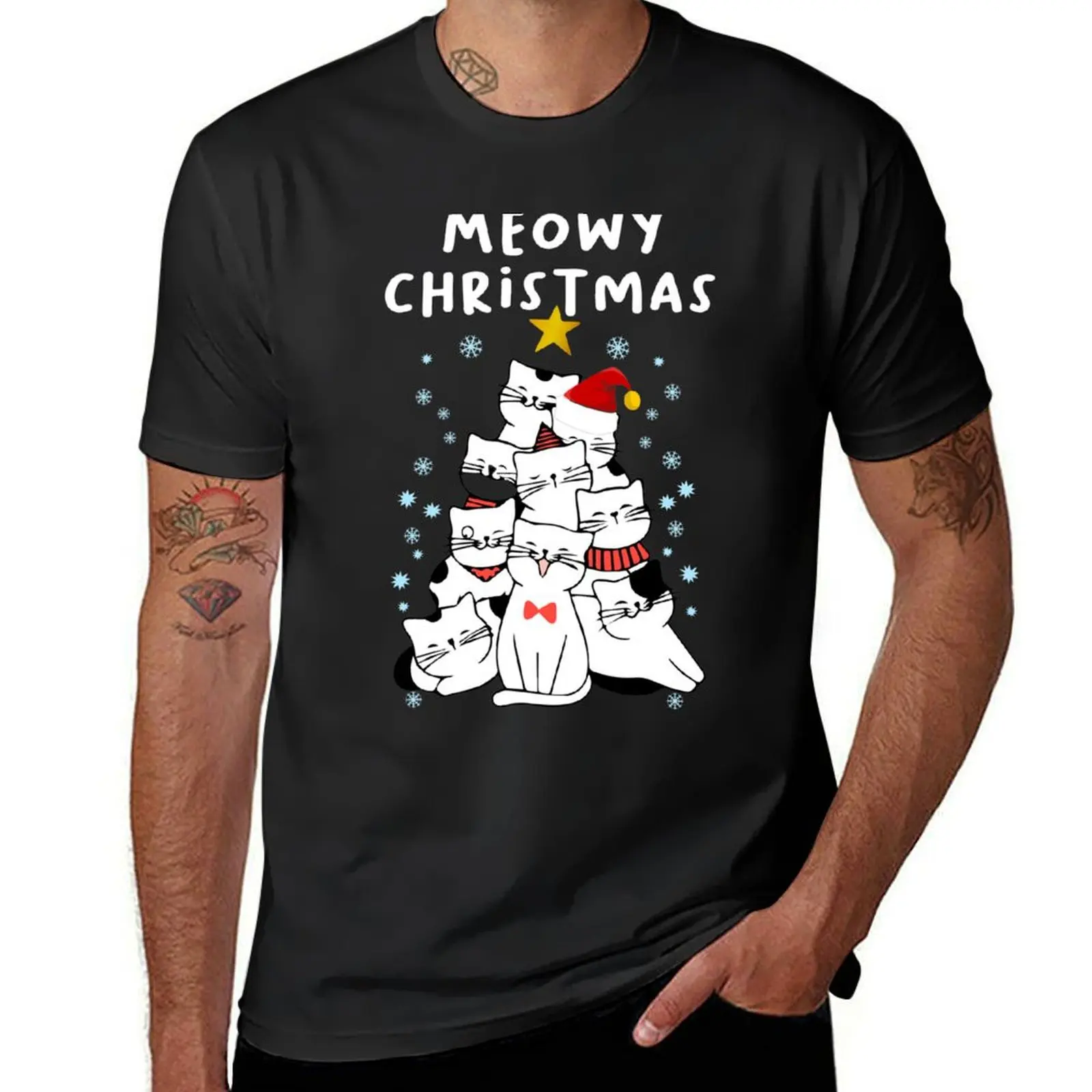 Meowy Christmas, Cute Tree cats T-Shirt new edition graphics summer top heavyweights mens workout shirts