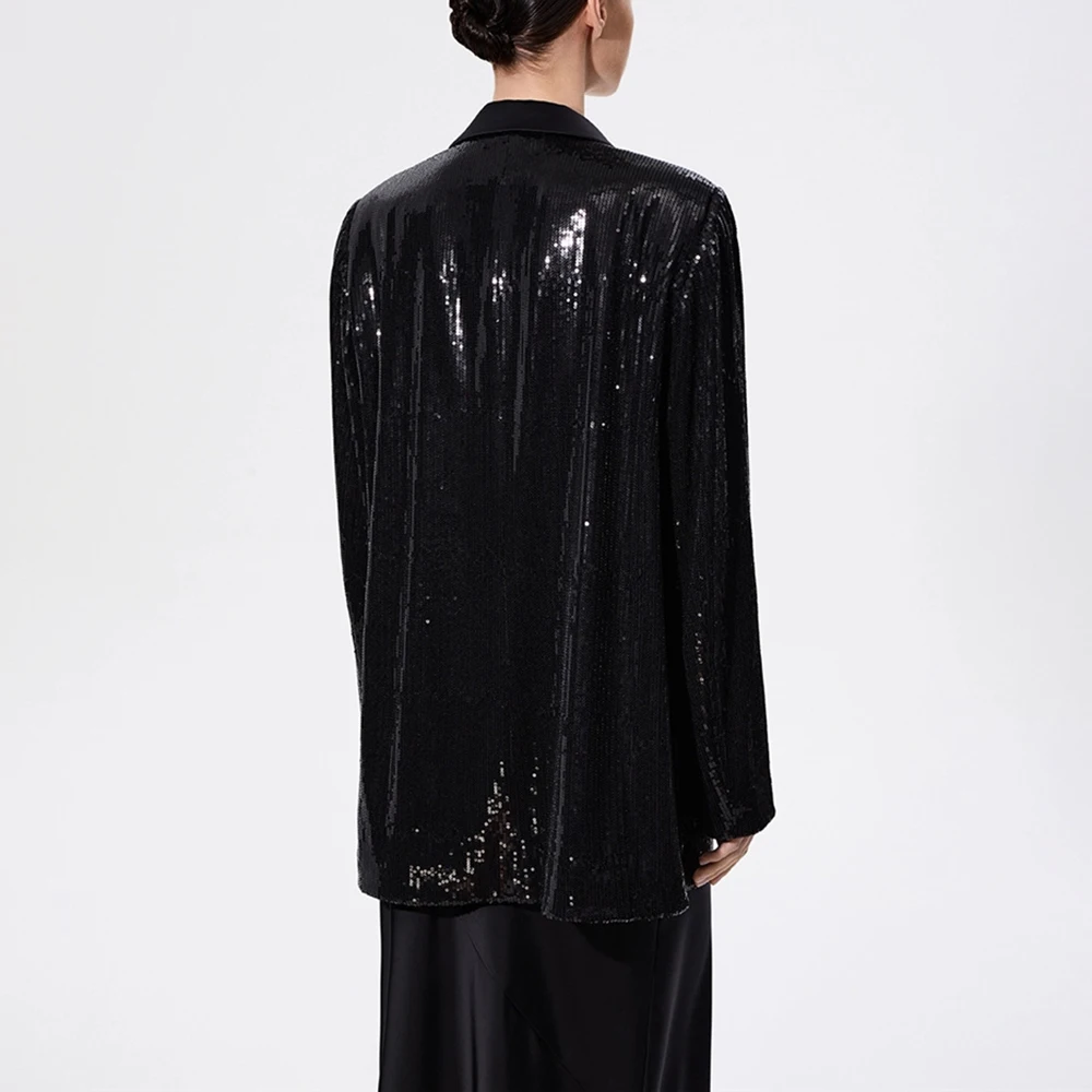 TWOTWINSTYLE Solid Spliced Button Blazers For Women Notched Collar Long Sleeve Patchwork Sequins Chic Blazer Female Fashion New