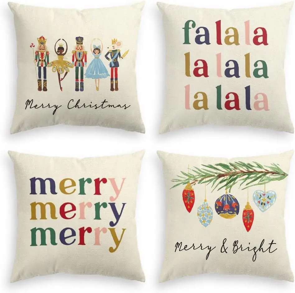 Merry Christmas Nutcracker Throw Pillow Cover, Winter Holiday Party Linen Square Cushion Cover Sofa 40X40cm  Autumn decoration