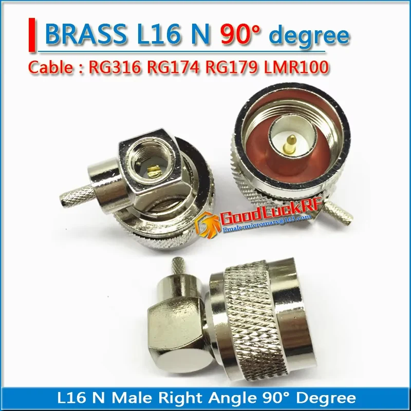 

L16 N Male 90 Degree Right Angle Plug Crimp for RG316 RG174 RG179 LMR100 Cable Brass RF Coax Connector Socket