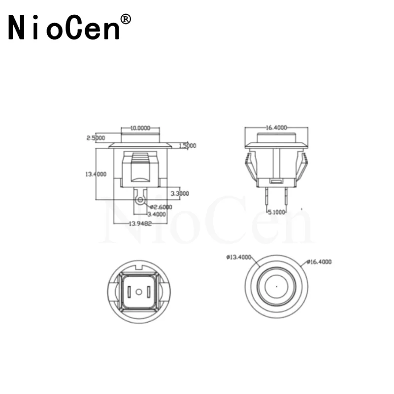 （10pcs）DS-500 snap button switch 14mm round head self resetting normally open 2-pin electric scooter horn switch