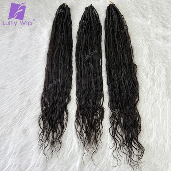 Boho Locs 크로셰 인모 연장, 프리 루프 전신 웨이브, 곱슬 끝, 여신 매듭 없는 상자, 여성용 부드러운 끈