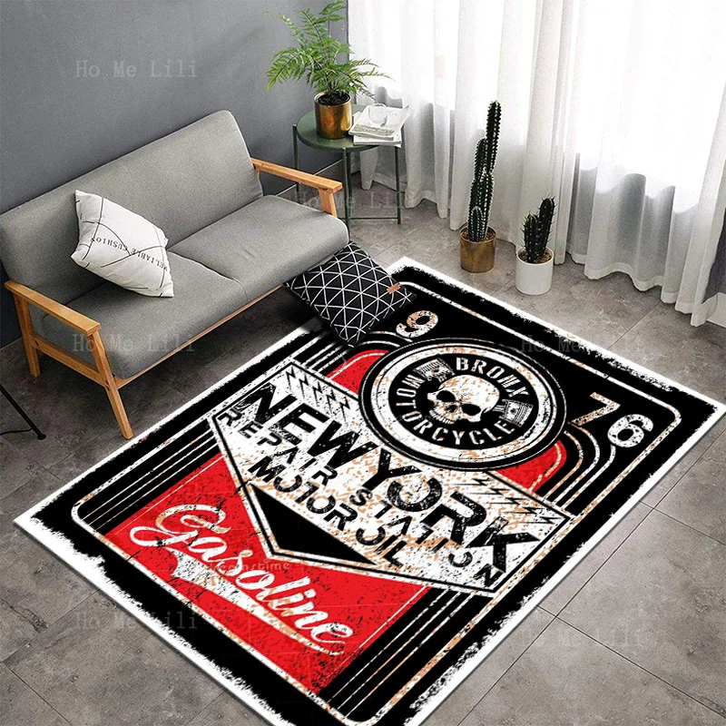 Halloween Retro Horrible Skull Vintage Biker Emblem Non Slip Flannel Floor Rugs By Ho Me Lili