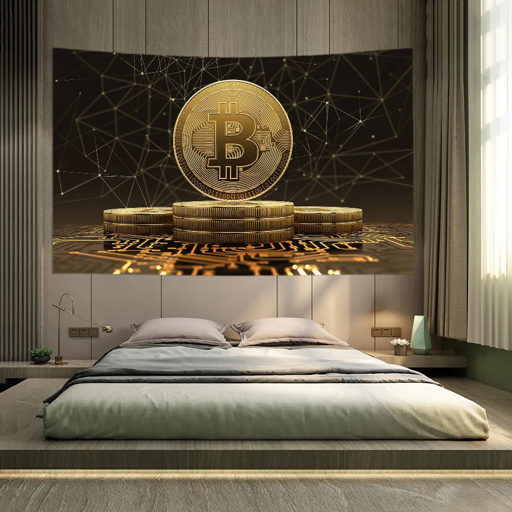 Bitcoin Digital Currency Tapestry Decoration Party Background Hanging Cloth Bedroom Tapestry Room Decor Aesthetic