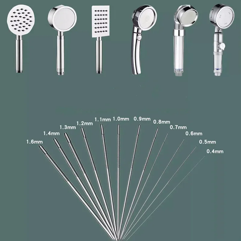 Picture 7: 10 Stainless Steel Needle Shower Head Cleaning Brush Set, Suitable for Multi Size Shower Heads,bathroom Accessory Cleaning Tools