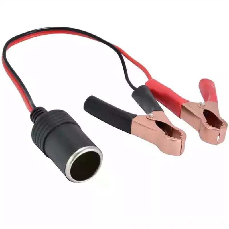 Car Cigarette Lighter Power with Terminal Clamp Clip Female Socket Adaptor for Camping Battery Pump Power Adapter Splitter 12V