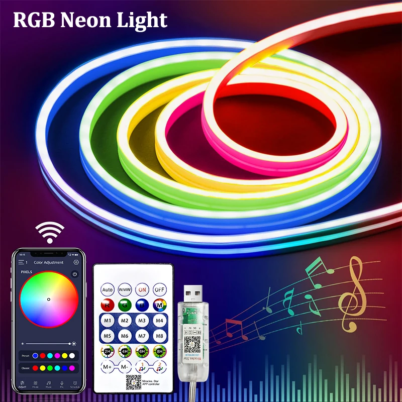 5v RGB Neon LED Strip Lights 1/2/3/4/5M USB Flexible Silicone Waterproof Neon Light With Bluetooth Remote Control for Home Game