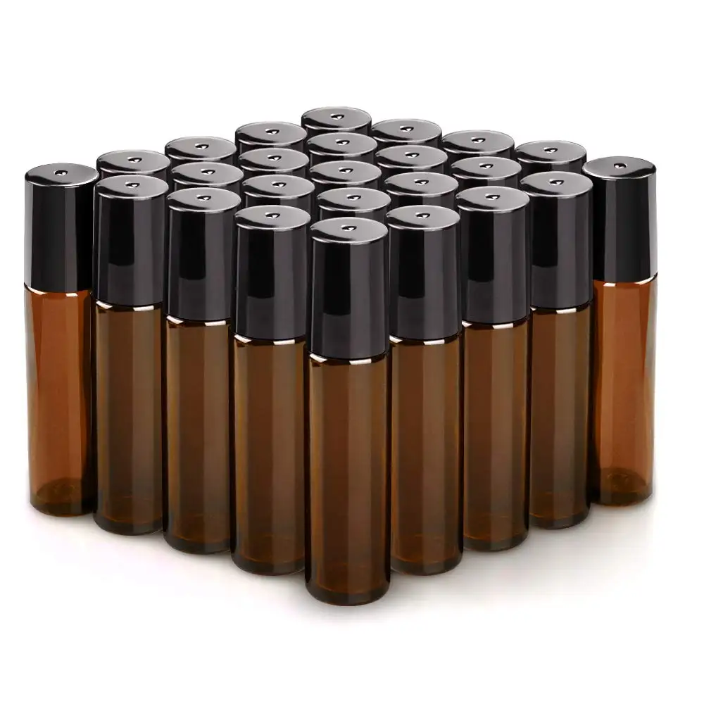 

25 Pack Roller Bottles 10 ml Essential Oil Glass Roller Bottle with Stainless Steel Roller Balls Amber