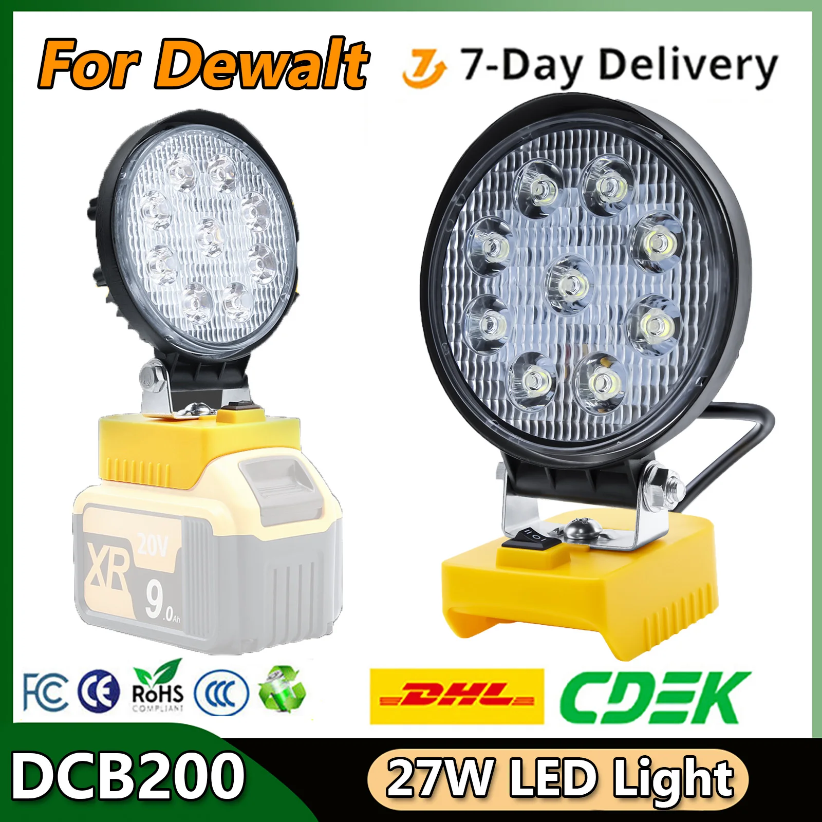 27W Work LED Light For Dewalt DCB200 18V Battery 6500K for Dewalt DCB200 DCB609 3.0Ah 4.0Ah 6.0Ah 9.0Ah Tool Battery Accessories