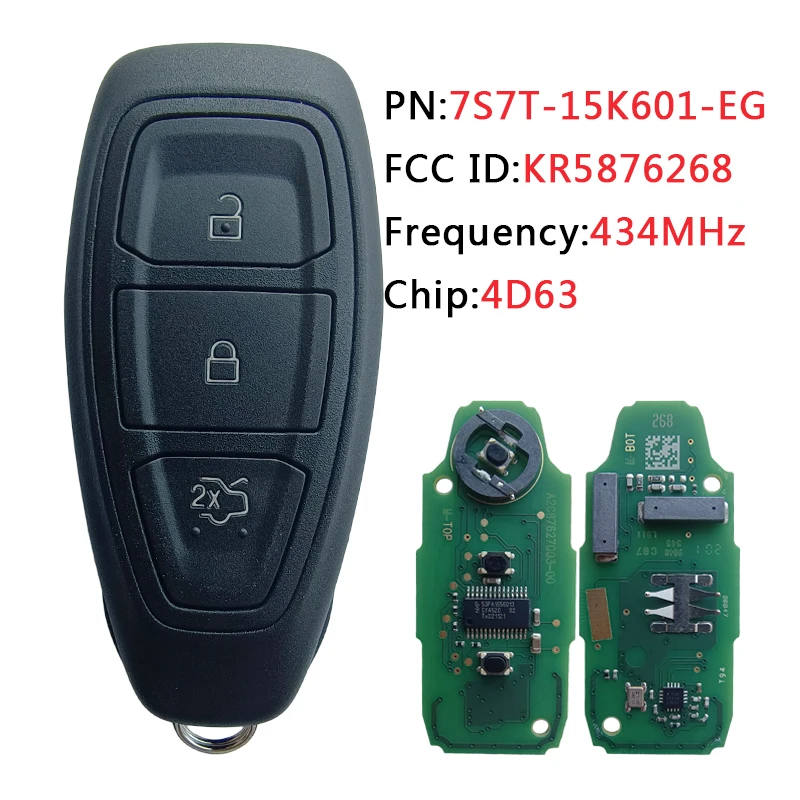 TXK018042 PN 7S7T-15K601-EG For Ford 3 Button Smart Remote Key 434.26MHz 4D63 Chip FCC ID KR5876268 2015DJ6926